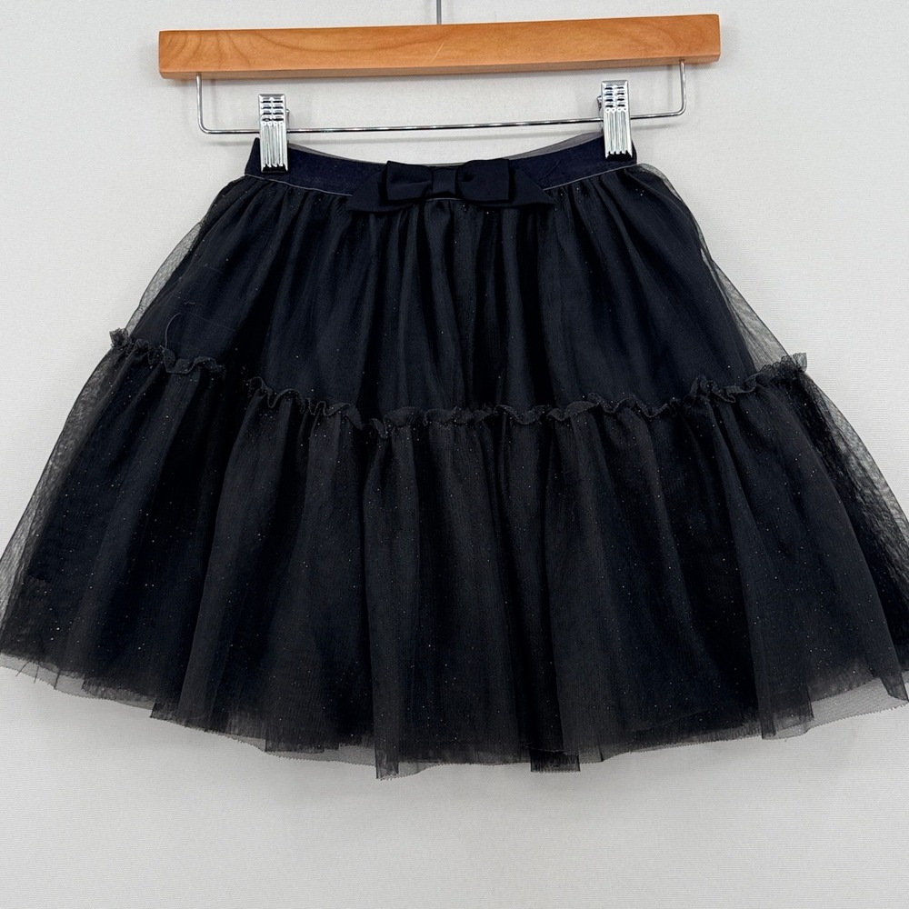 H&M Tulle Skirt Girls 6X/7 Grey Glitter Tiered Tutu Bow Party Goth Balletcore